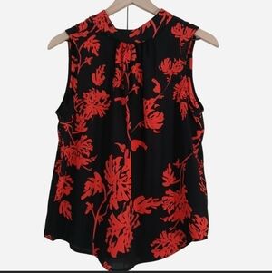 Who What Wear Black And Red Floral Flowy Mock Neck Sleeveless Tank Top Medium